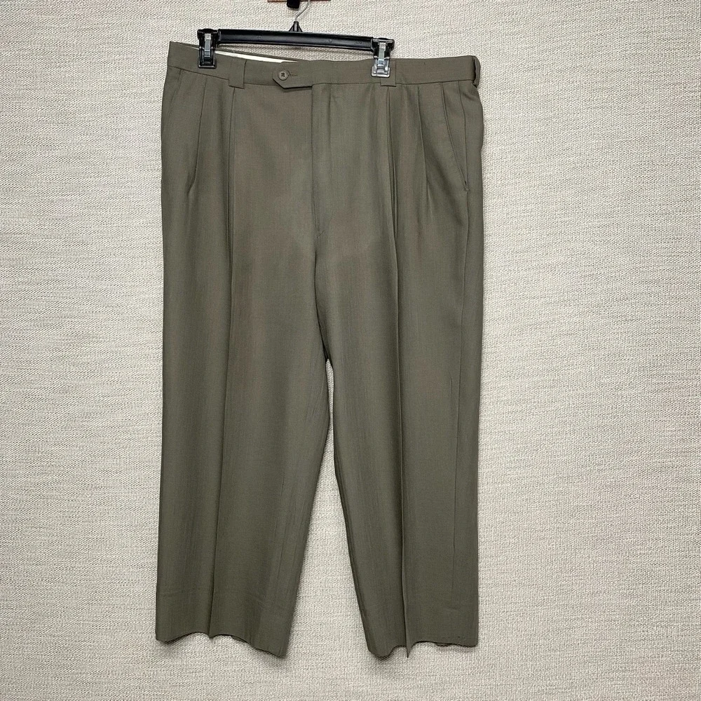 Monsieur Givenchy Dress Trouser 38R (38x24) SHORT Mens Kissing Pleat Olive Taupe